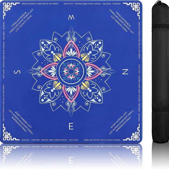 Mahjong Mat 32.6 x 32.6, with Storage Bag, Blue - Picture 1 of 7